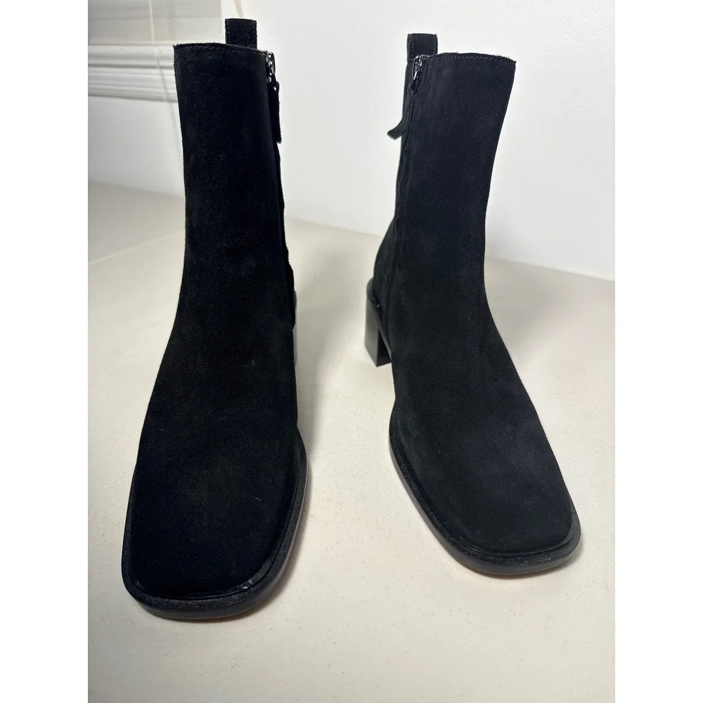 Everlane Womens Glove Boot Black Suede Square Toe Block Heel Ankle Boots Size 7M